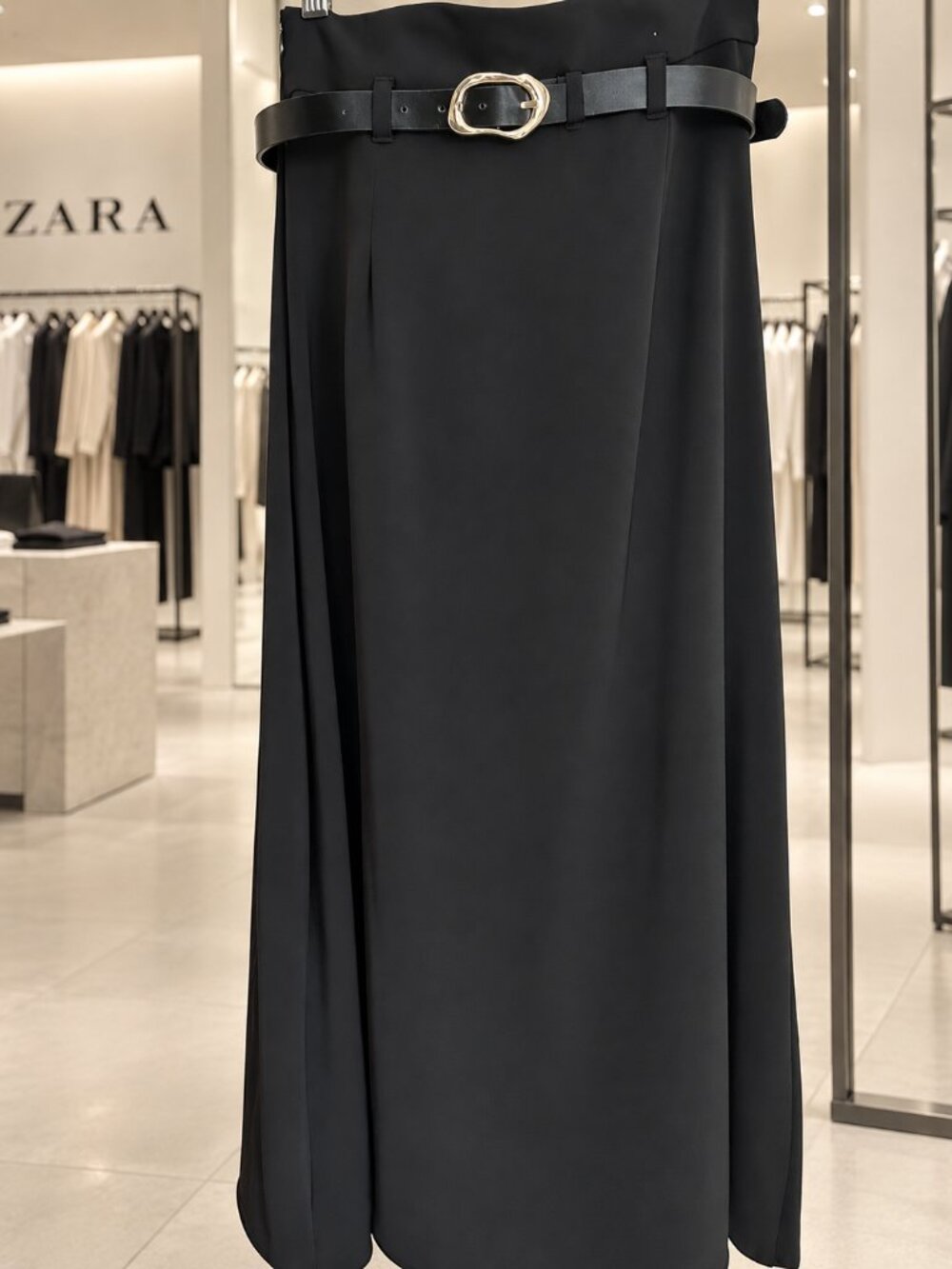 Zara Black Belted Asymmetric Midi Skirt XS | Chic Draped Wrap Style